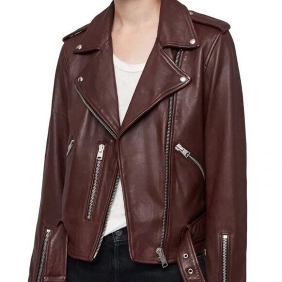 All saints Balfern Leather Jacket Deep Berry 2 - Picture 4 of 11